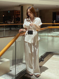 Hedden Linen Shirt Wrap Banding Wide Pants Set