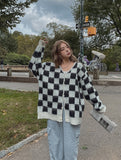 (UNISEX) Time checkerboard V-neck cardigan