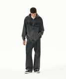 WASHED CUT OFF APPLIQUE HOOD ZIP UP
