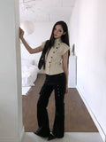 Newji Diagonal Button High-Neck Blouse Shirt