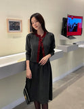 Madeu Color Matching Cardigan Rib Knit One Piece Set