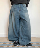 Dinte Stud Washing Balloon Wide Denim Pants