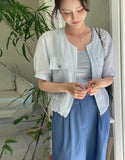 [Sleeveless  + Jacket set] Shuri Stripe Sleeveless Knit Linen Blouson Zip Up Jacket