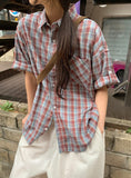 [unisex] Caraniel Check Roll-up Short Sleeve Shirt