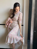 Atyu Pink Flower Shirring Chiffon One Piece
