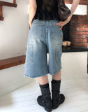Kota Vintage Back Print Bermuda Denim Pants