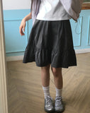 Toddy Pintuck Lace Flare Back Banding Midi Skirt