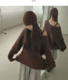 Punching Loose Fit Knit Beanie Point Set