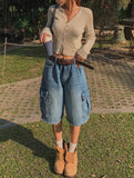 Ain Cutting Cargo Bermuda Denim Pants