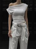 Drape Boat Neck One Shoulder Off Tee