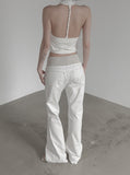 Braided Backless Cowl Neck Halter Padded Top