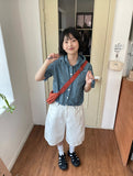 Deduce Snap Button Balloon Bermuda Pants
