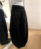 Cumin Brushed Cross Stud Balloon Wide Pants
