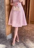 Rosea Heart Neck Puff Tweed Flare One Piece
