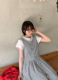 Namiku Round Check Button Sleeveless Long One Piece