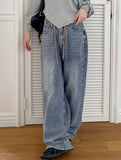 Soan string washing long wide denim pants