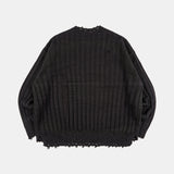 Ribbed crack damage slit over knit