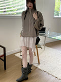 Lapen Shining Pearl Coated String Zip-Up Jumper