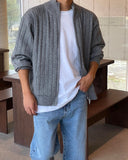High neck knit zip-up cardigan