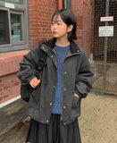 [BAONHAUS] Kitft Flower Corduroy Color Matching Collar Bomber Jacket