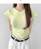 Mayonnaise Side Shirring Crop Short Sleeve T-Shirt