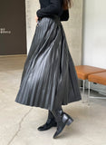 Jace Leather Pleated Banding Long Skirt