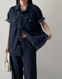 [unisex/summer yarn] Fred denim overfit short sleeve shirt