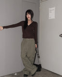 [Muffler set] Hicker tie strap muffler wrap button long sleeve T-shirt