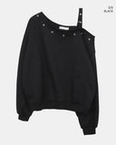 Duon Eyelet Strap Off-Shoulder Brushed Sweatshirt