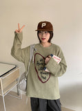 [unisex] Poneki heart printing mesh over knit tee