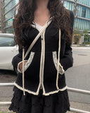 Choni Lace Color Matching Two-Way Knit Hood Zip Up