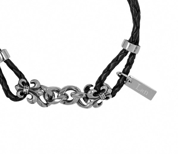 【2plan】25SS★ [LAN ARCHIVE] Black Leather Cross Bracelet 2plan (ツープラン) - [LAN ARCHIVE]ブラックレザークロス