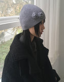 Kinjo Vintage Rose Flower Ribbed Knit Beanie