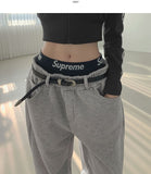 Unique Belt Loop Sweat Brushed Sagging Wide Pants