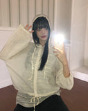 Gali See-Through Strap Hooded Long-Sleeve Cardigan