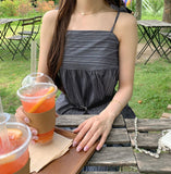 Striped flare string sleeveless wide banding pants two-piece