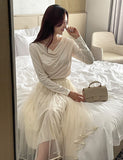 Pierre Double Tulle Lace Pleated Banding Skirt