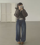 Winter Brushed Wide Fit Banding Denim Pants