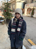 Tikoy check color matching duffel quilted hood wool half coat