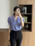 Muse Stripe Collar Puff Short Sleeve Shirt