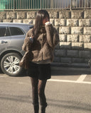 Merve Fluffy Fur Button High Neck Short Jacket