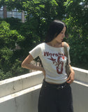 Epee Crack Print Off-Shoulder Short Sleeve T-Shirt