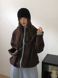 Rihan Color Matching High Neck Hood Fleece Zip-Up