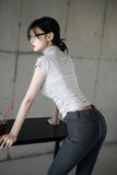 Side Shirring High Neck Tee