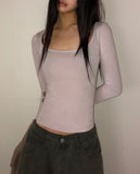 Pumin Square Neck Brushed Slim T-Shirt