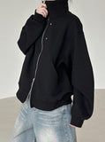 Curved Rivet Two-Way Hooded Zip-Up
