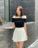 [Strap set] Mille Shirt Layered Off-Shoulder Shirring Knit