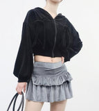 Veona Velvet Hooded Zip-Up