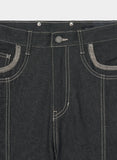 OBLIQUE SEMI WIDE DENIM PANTS