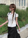 Eva Summer Cap Sleeve Lace Collar Blouse